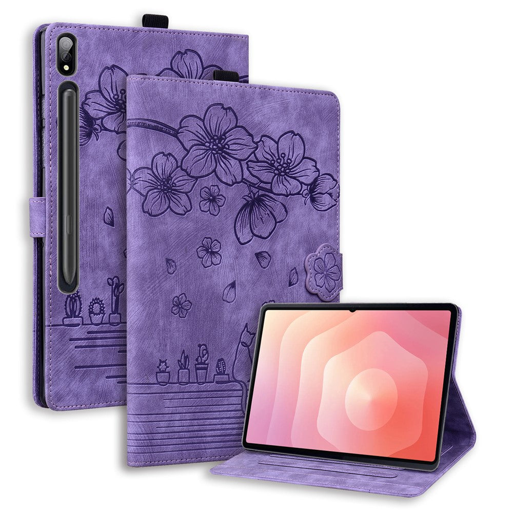 For Samsung Galaxy Tab S11 Ultra Case Card Slots Leather Tablet Stand Folio Cover Flower Cat