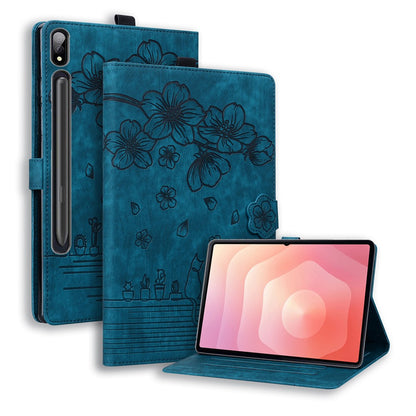 For Samsung Galaxy Tab S11 Ultra Case Card Slots Leather Tablet Stand Folio Cover Flower Cat