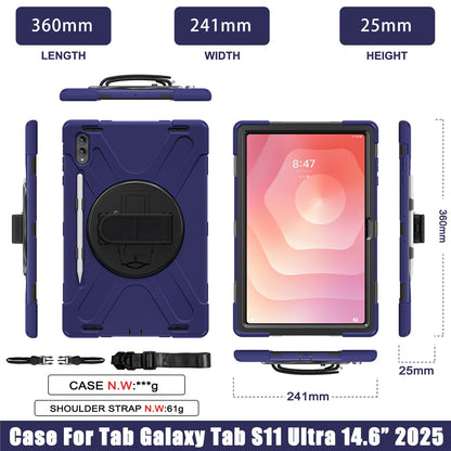 For Samsung Galaxy Tab S11 Ultra Kickstand Case TPU PC Silicone Tablet Cover with Shoulder Strap