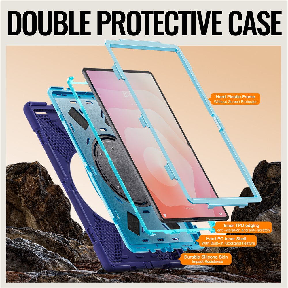For Samsung Galaxy Tab S11 Ultra Case TPU + PC + Silicone Tablet Cover Swivel Kickstand Handle Grip