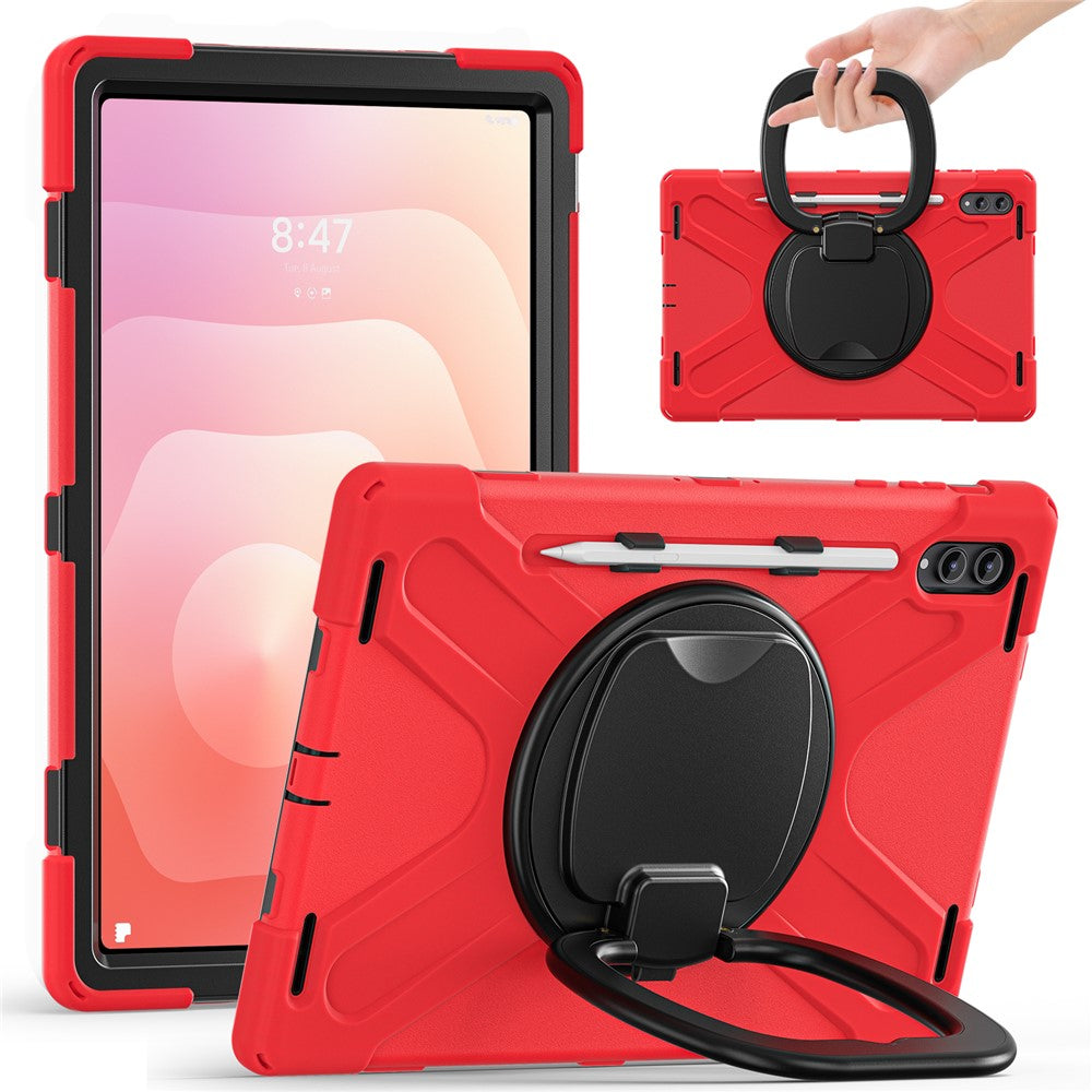 For Samsung Galaxy Tab S11 Ultra Case TPU + PC + Silicone Tablet Cover Swivel Kickstand Handle Grip