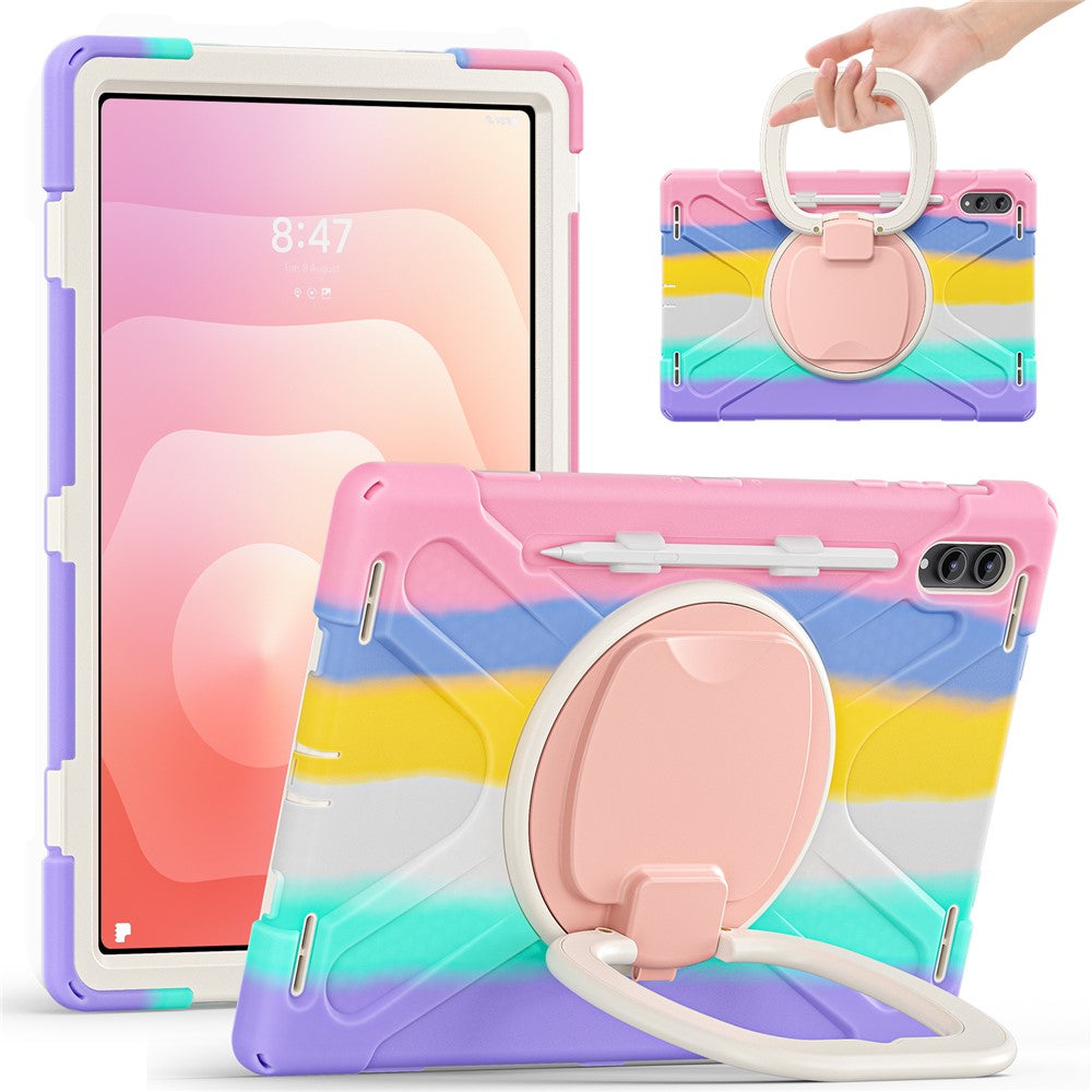 For Samsung Galaxy Tab S11 Ultra Case TPU + PC + Silicone Tablet Cover Swivel Kickstand Handle Grip