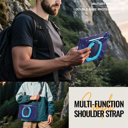 For Samsung Galaxy Tab S11 Ultra Case with Shoulder Strap TPU + PC + Silicone Kickstand Tablet Cover