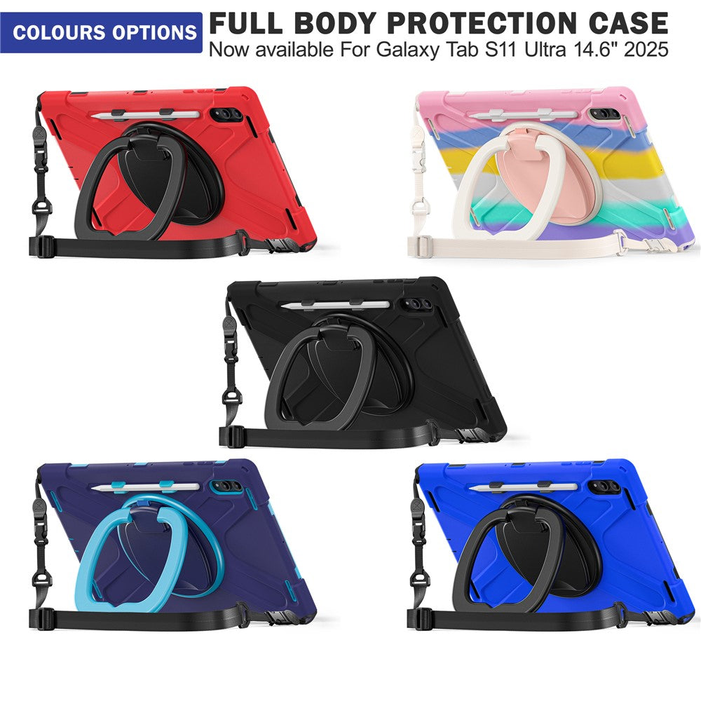 For Samsung Galaxy Tab S11 Ultra Case with Shoulder Strap TPU + PC + Silicone Kickstand Tablet Cover