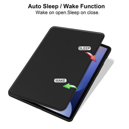 For Samsung Galaxy Tab S11 Ultra Case Rotating Stand PU Leather Clear Acrylic Back Tablet Cover with Pen Slot