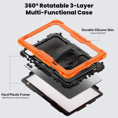 For Samsung Galaxy Tab S11 Ultra Case Hand Strap Kickstand PC + Silicone Tablet Cover with PET Film and Shoulder Strap
