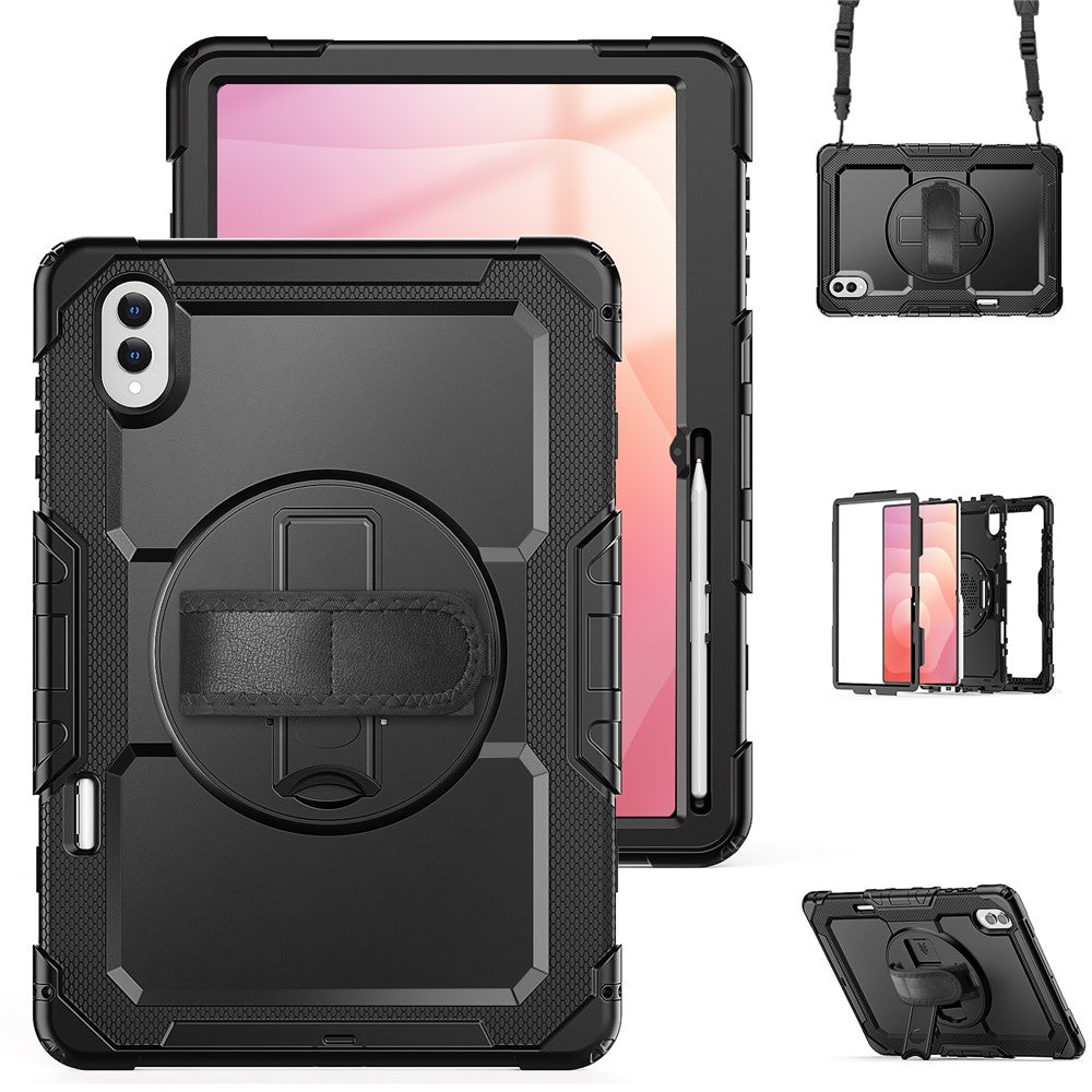 For Samsung Galaxy Tab S11 Ultra Case Hand Strap Kickstand PC + Silicone Tablet Cover with PET Film and Shoulder Strap