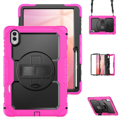 For Samsung Galaxy Tab S11 Ultra Case Hand Strap Kickstand PC + Silicone Tablet Cover with PET Film and Shoulder Strap
