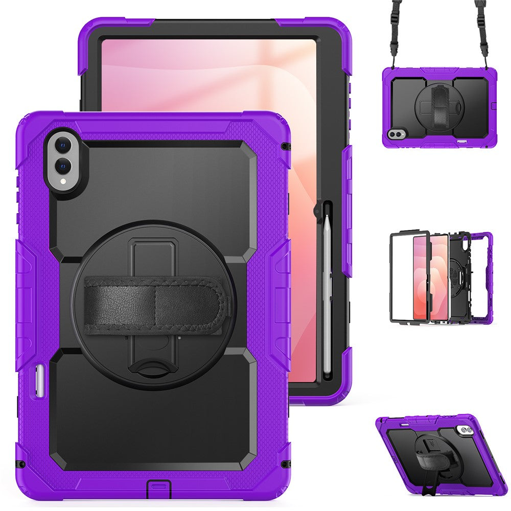 For Samsung Galaxy Tab S11 Ultra Case Hand Strap Kickstand PC + Silicone Tablet Cover with PET Film and Shoulder Strap