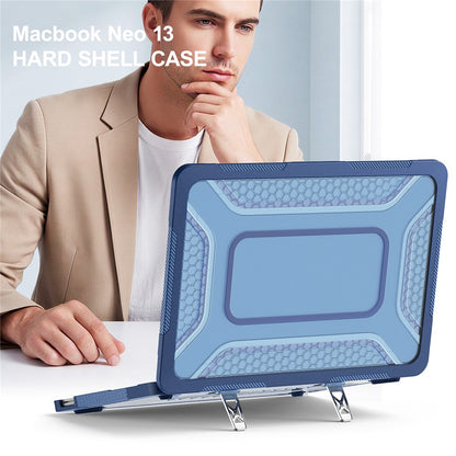 For MacBook Neo 13 inch (2026) Protective Case with Metal Kickstand Honeycomb Cooling Design PC+TPU Laptop Cover