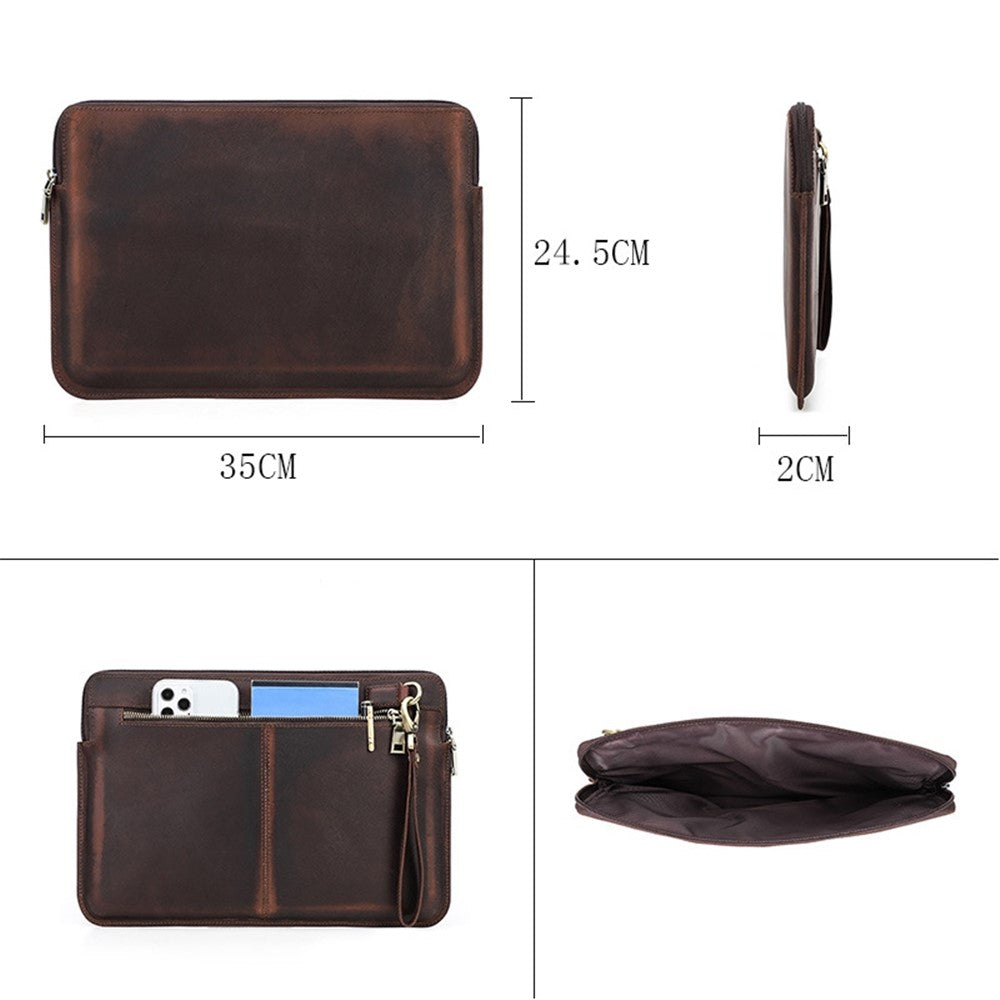 For MacBook Air 13 inch (2022) A2681 Carrying Pouch Cowhide Leather Zipper Storage Bag