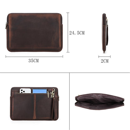 For MacBook Air 13 inch (2022) A2681 Carrying Pouch Cowhide Leather Zipper Storage Bag