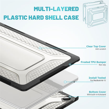 For Macbook Air 15 inch (2026) A3448 / (2025) A3241 / (2024) A311 / (2023) A2941 Anti-Slip Laptop Case Honeycomb Heat Dissipation Kickstand PC+TPU Cover