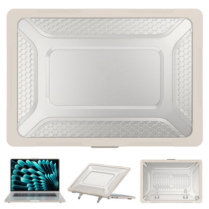 For Macbook Air 15 inch (2026) A3448 / (2025) A3241 / (2024) A311 / (2023) A2941 Anti-Slip Laptop Case Honeycomb Heat Dissipation Kickstand PC+TPU Cover