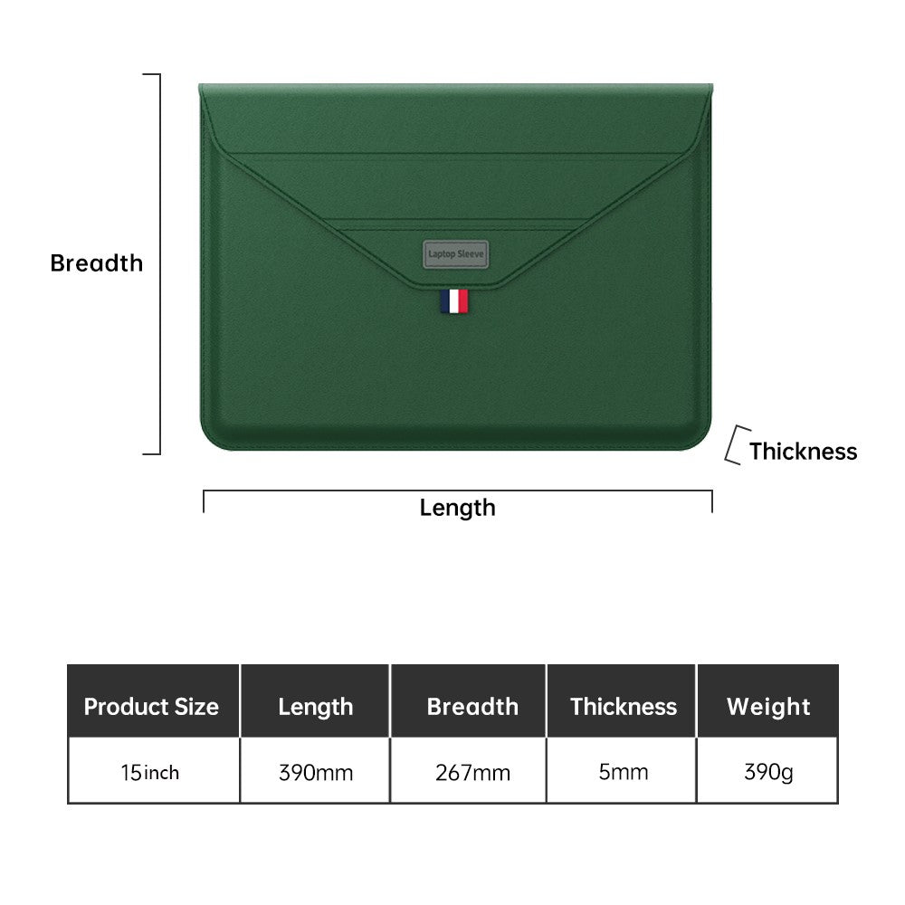 15 Inch Laptop Sleeve Case with Stand Feature PU Leather Storage Bag Slim Envelope