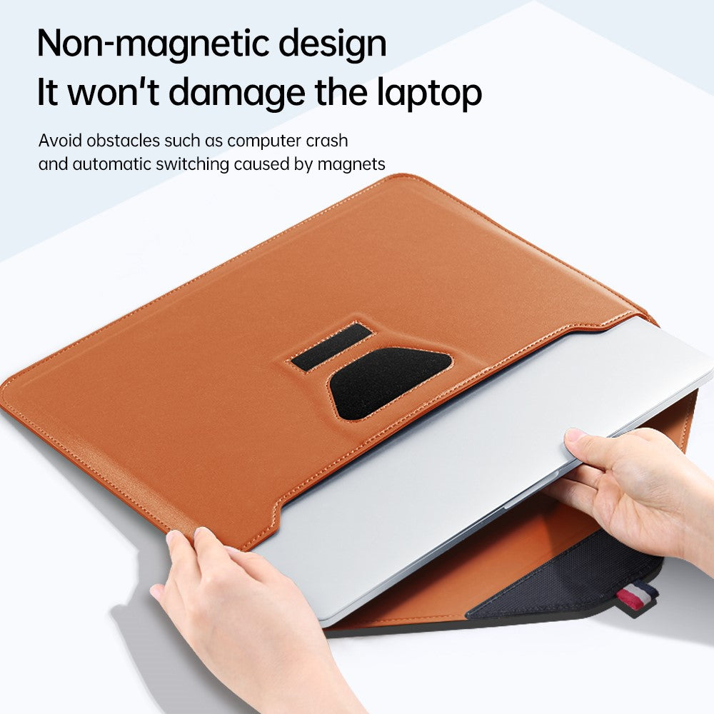 13-14 Inch Padded Laptop Bag Stand PU Leather Envelope Laptop Case Carrying Sleeve Bag