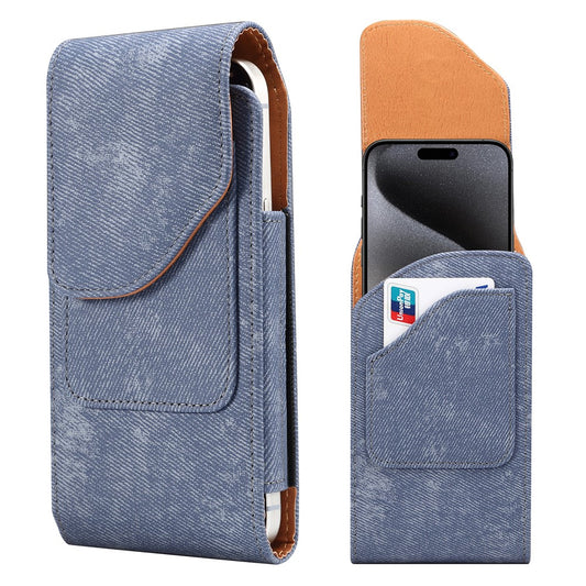 6.7  /  6.9 inch Phone Case Holster for iPhone 16 Pro Max  /  Samsung Galaxy S25 Ultra  /  S24 Ultra , Jeans Cloth Texture Belt Clip Leather Bag