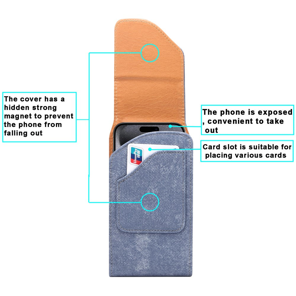 6.7  /  6.9 inch Phone Case Holster for iPhone 16 Pro Max  /  Samsung Galaxy S25 Ultra  /  S24 Ultra , Jeans Cloth Texture Belt Clip Leather Bag