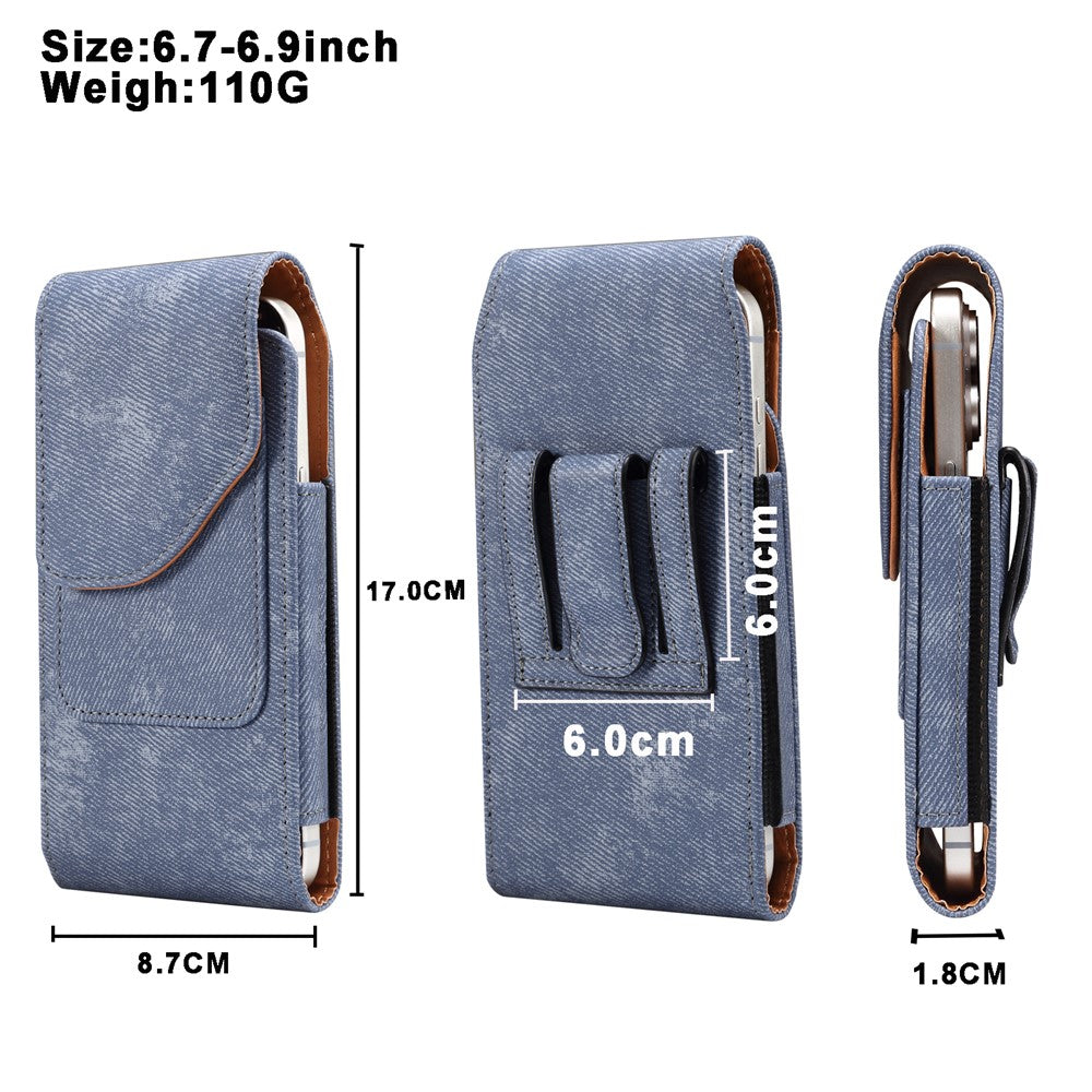 6.7  /  6.9 inch Phone Case Holster for iPhone 16 Pro Max  /  Samsung Galaxy S25 Ultra  /  S24 Ultra , Jeans Cloth Texture Belt Clip Leather Bag