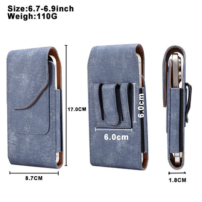 6.7  /  6.9 inch Phone Case Holster for iPhone 16 Pro Max  /  Samsung Galaxy S25 Ultra  /  S24 Ultra , Jeans Cloth Texture Belt Clip Leather Bag