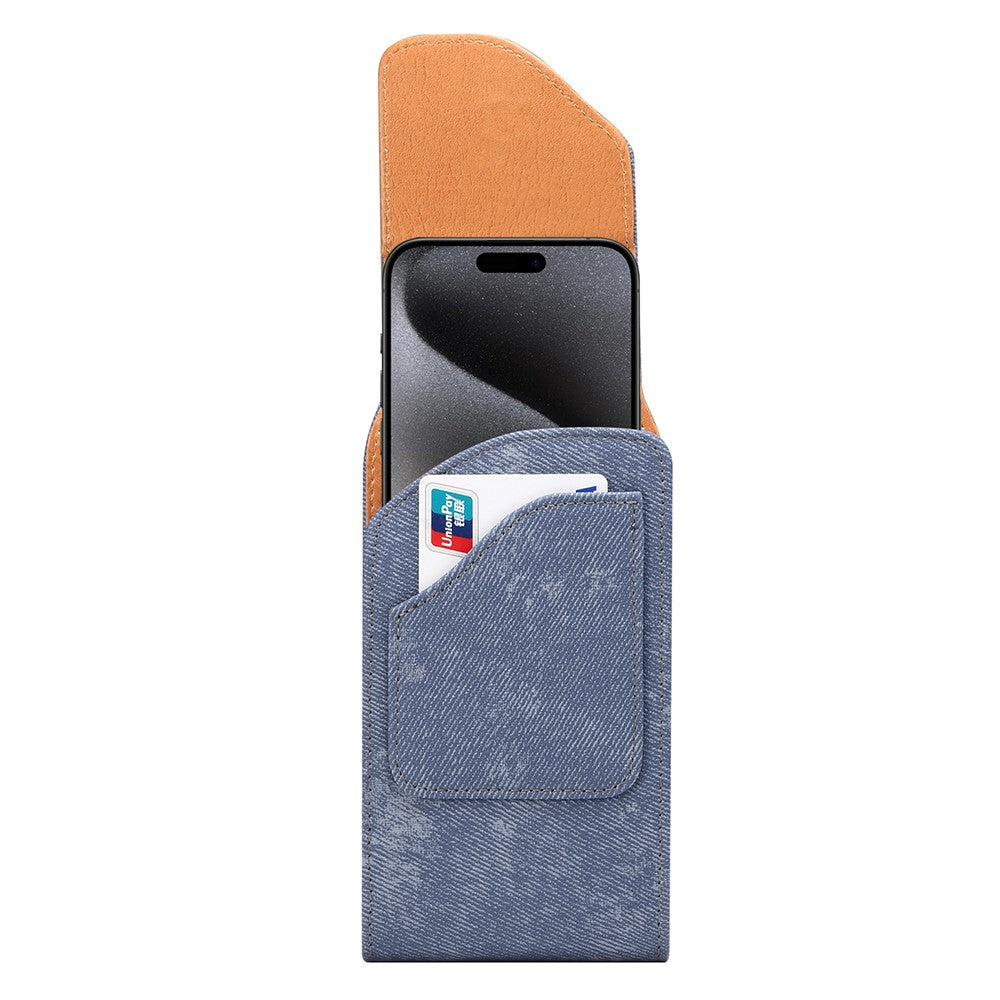 6.7  /  6.9 inch Phone Case Holster for iPhone 16 Pro Max  /  Samsung Galaxy S25 Ultra  /  S24 Ultra , Jeans Cloth Texture Belt Clip Leather Bag