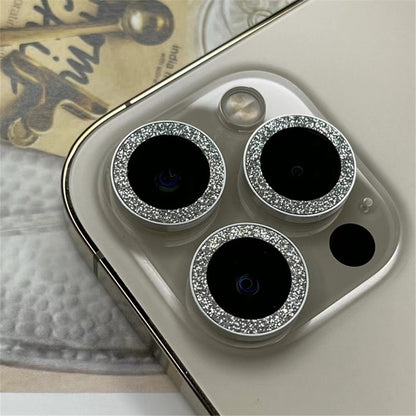 For iPhone 14 Pro Max 6.7 inch 3Pcs / Set Fashion Glitter Design Camera Lens Protector Anti-scratch Tempered Glass Lens Film