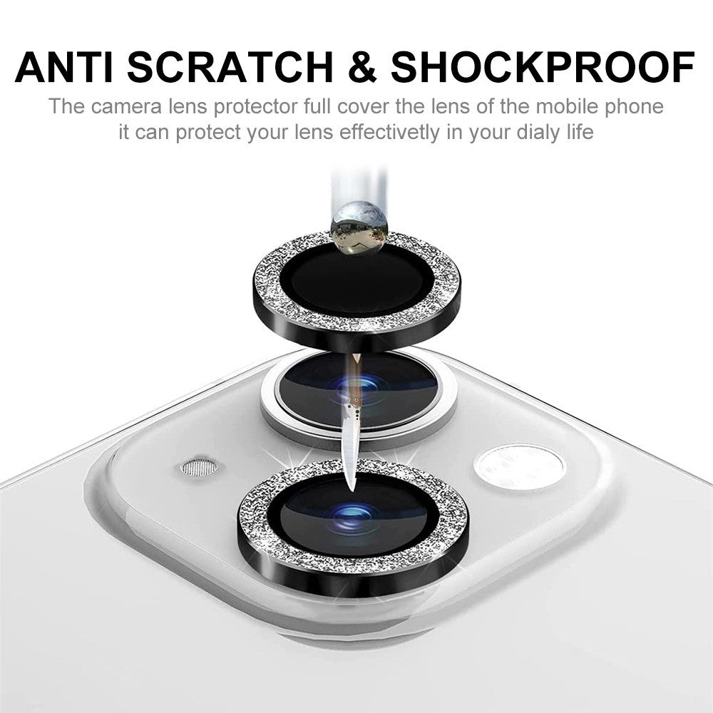 ENKAY HAT PRINCE Camera Lens Film for iPhone 14 6.1 inch / 14 Plus, 1 Set Glitter Decor Tempered Glass Aluminum Alloy Lens Protector