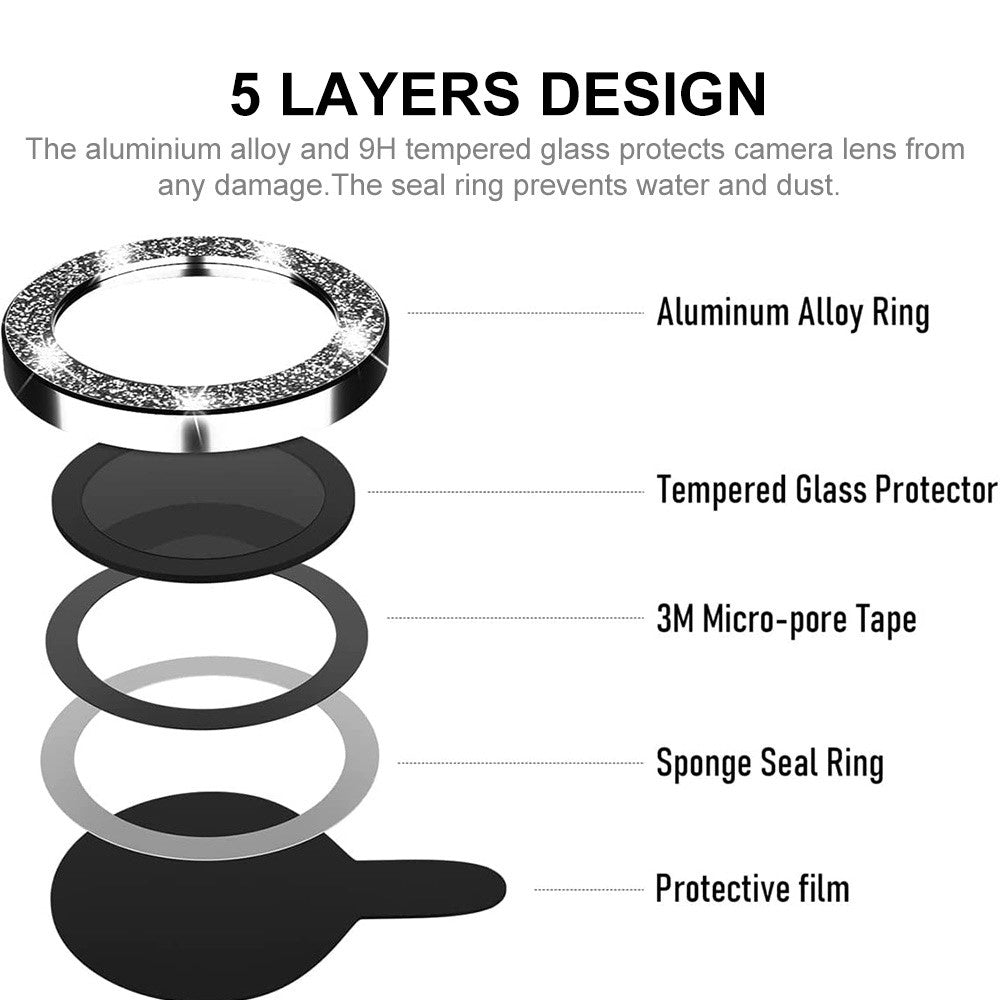 ENKAY HAT PRINCE Camera Lens Film for iPhone 14 6.1 inch / 14 Plus, 1 Set Glitter Decor Tempered Glass Aluminum Alloy Lens Protector