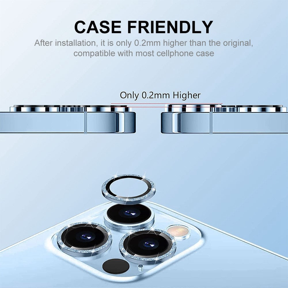 ENKAY HAT PRINCE Camera Lens Film for iPhone 14 6.1 inch / 14 Plus, 1 Set Glitter Decor Tempered Glass Aluminum Alloy Lens Protector