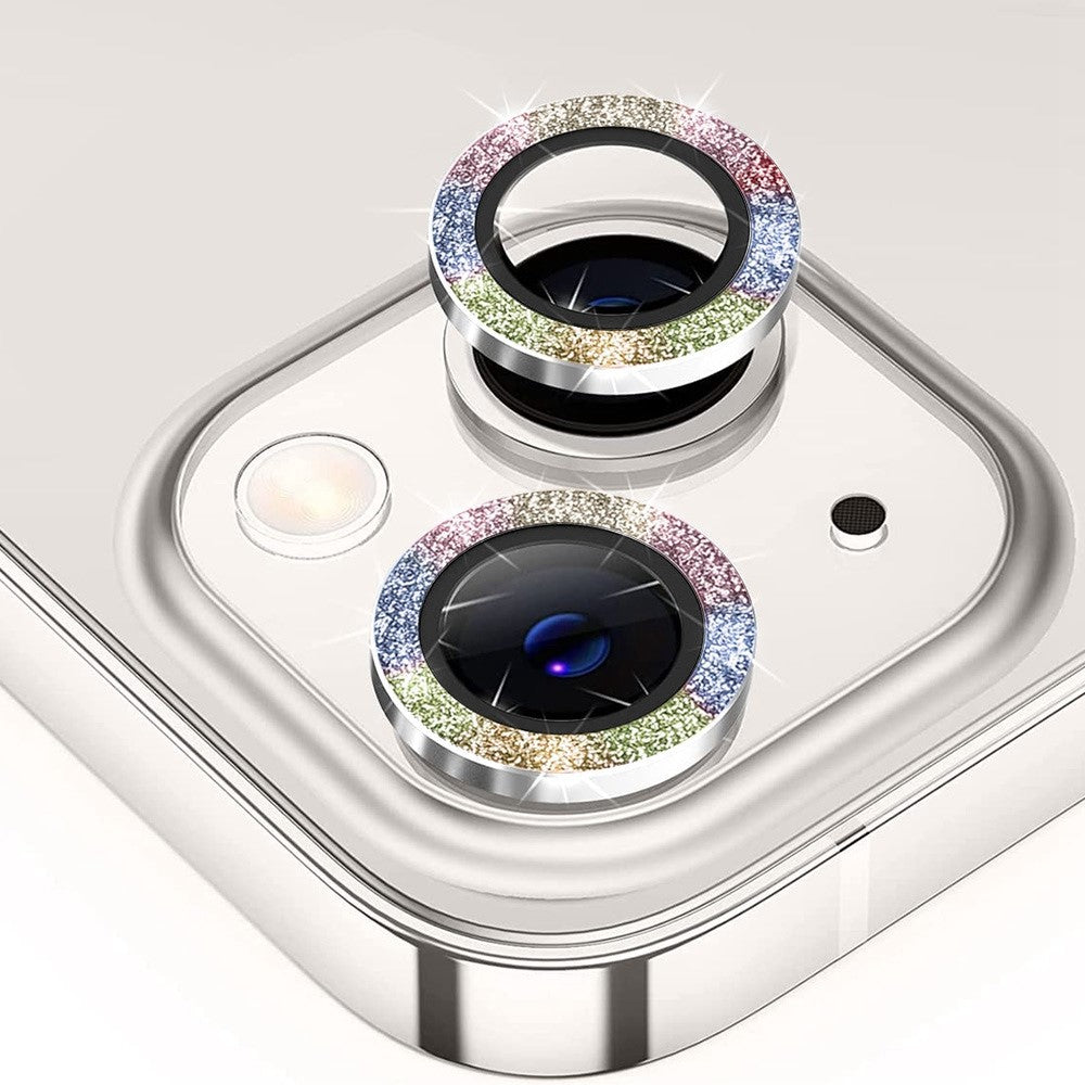 ENKAY HAT PRINCE Camera Lens Film for iPhone 14 6.1 inch / 14 Plus, 1 Set Glitter Decor Tempered Glass Aluminum Alloy Lens Protector