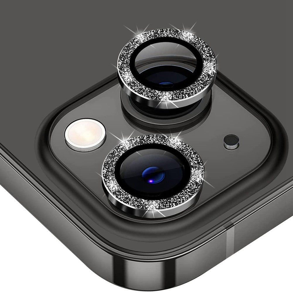 ENKAY HAT PRINCE Camera Lens Film for iPhone 14 6.1 inch / 14 Plus, 1 Set Glitter Decor Tempered Glass Aluminum Alloy Lens Protector