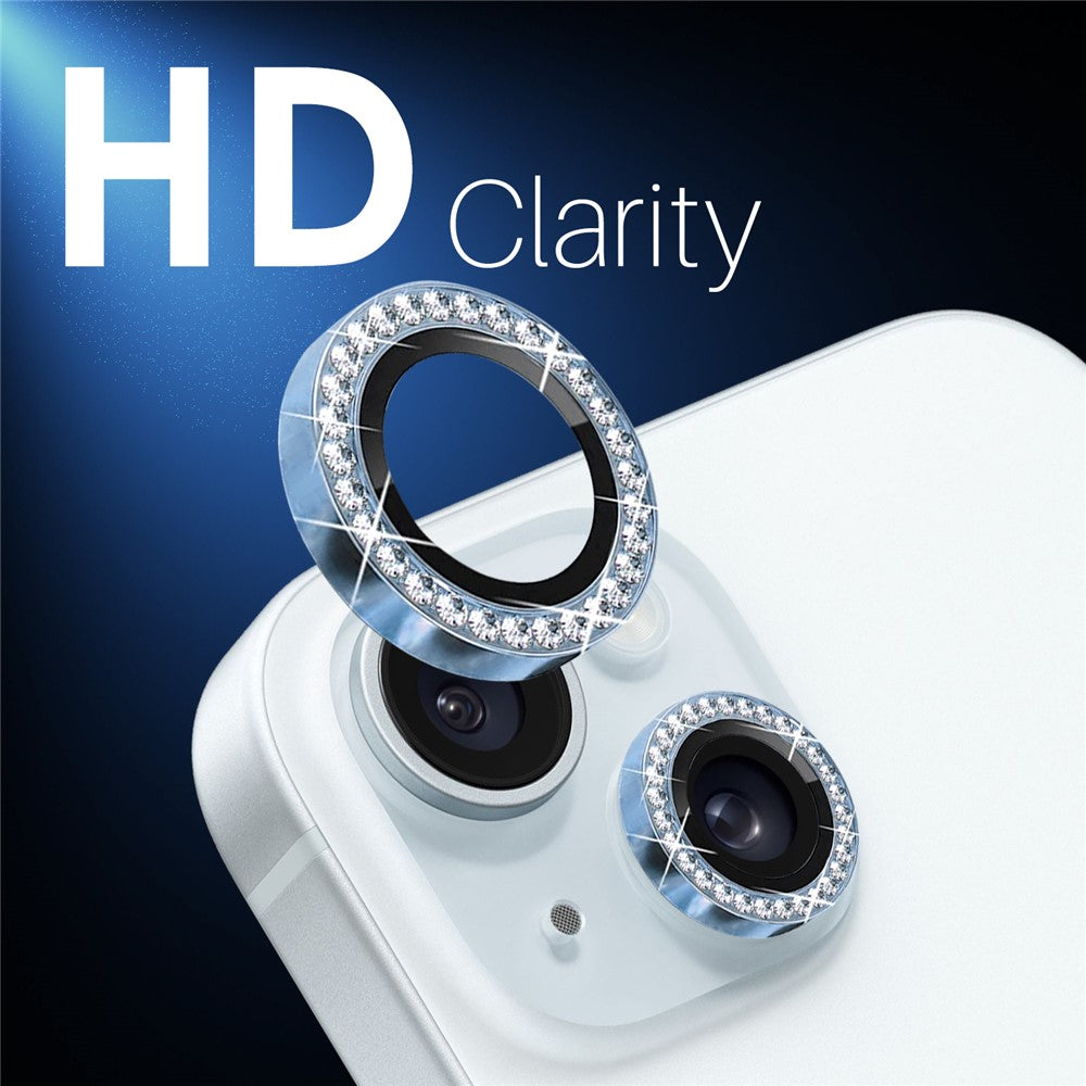 NORTHJO 3 Sets for iPhone 15 / 15 Plus / 14 / 14 Plus Lens Protector Rhinestone Decor Metal+Tempered Glass Lens Film