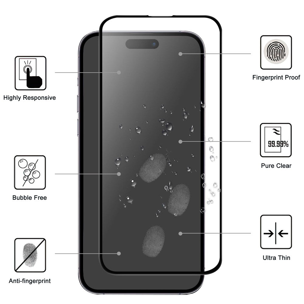 For iPhone 16 AGC Tempered Glass with Black Edge Full Glue Full Coverage Screen Protector