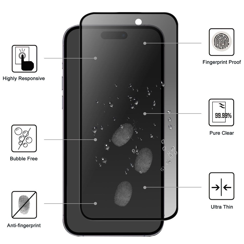 For iPhone 16 Pro Max Anti-spy Tempered Glass Screen Protector 2.5D Arc Edge Anti-explosion Film