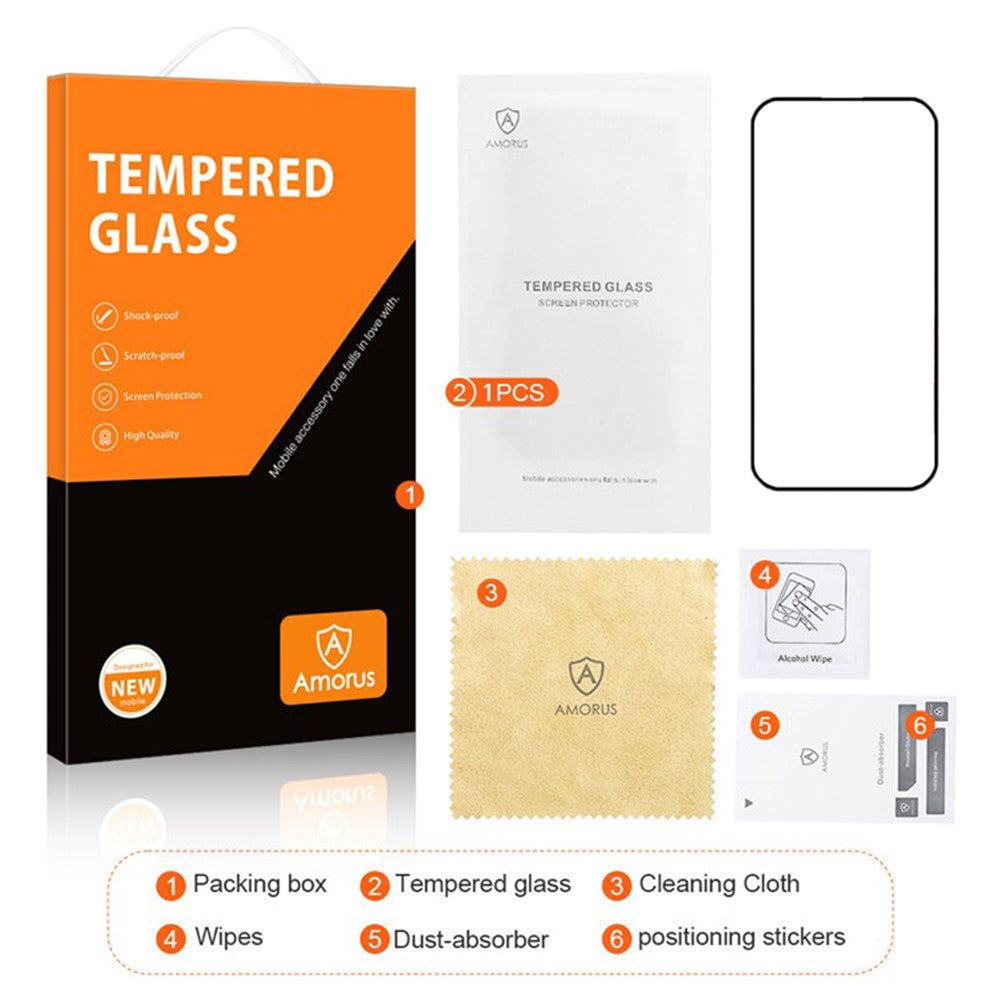 AMORUS For iPhone 16 Tempered Glass Film Anti-Shatter Screen Protector