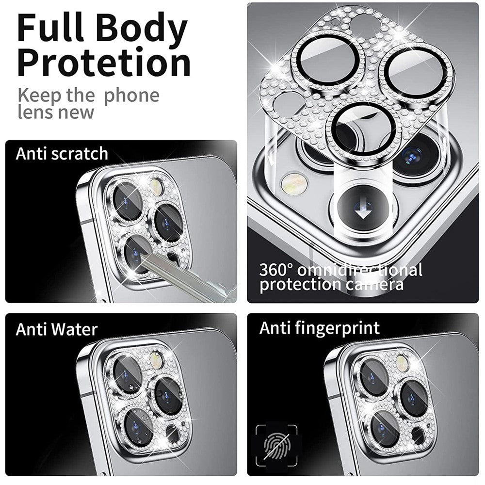ENKAY HAT PRINCE For iPhone 16 Pro / 16 Pro Max Camera Lens Protector Rhinestone Decor Metal+Tempered Glass Lens Film