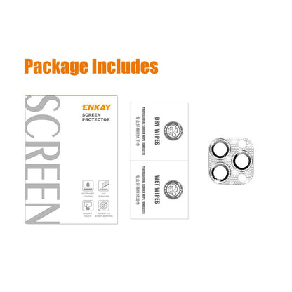 ENKAY HAT PRINCE For iPhone 16 Pro / 16 Pro Max Camera Lens Protector Rhinestone Decor Metal+Tempered Glass Lens Film