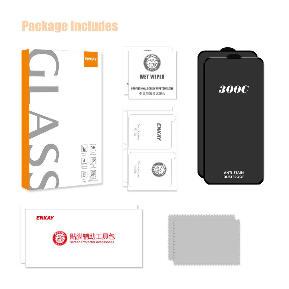 ENKAY HAT-PRINCE 2PCS For iPhone 14 Pro Screen Protector 300C Large Arc Silk Print High Aluminium-Silicon Glass Film