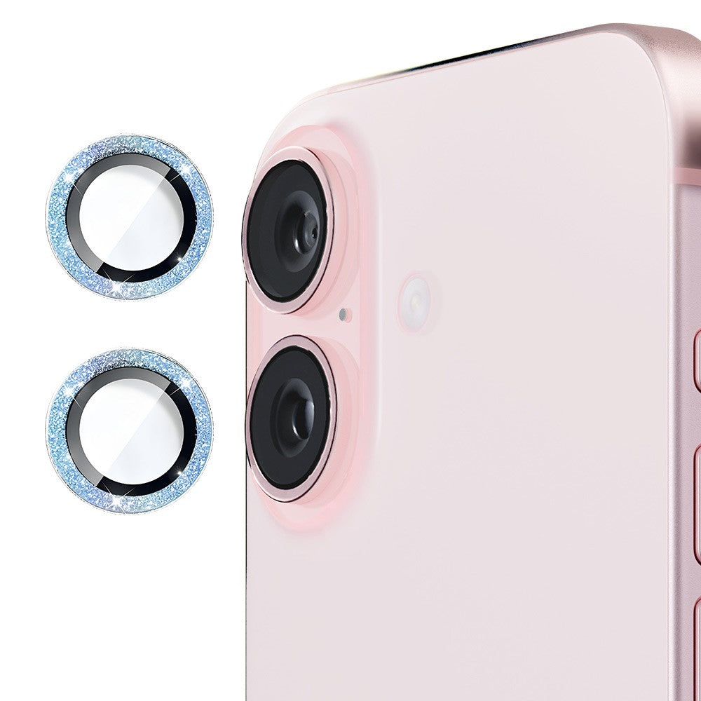 ENKAY HAT PRINCE 1Set For iPhone 16 / 16 Plus Camera Lens Film Glitter Metal Ring Lens Protector
