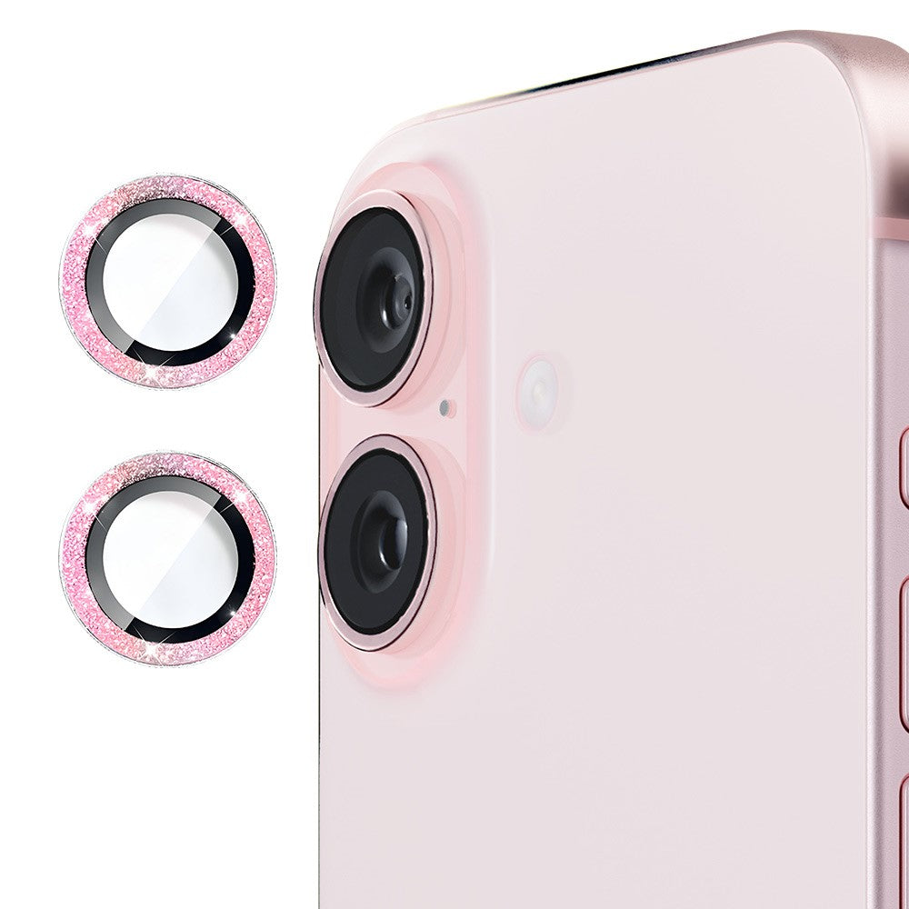 ENKAY HAT PRINCE 1Set For iPhone 16 / 16 Plus Camera Lens Film Glitter Metal Ring Lens Protector
