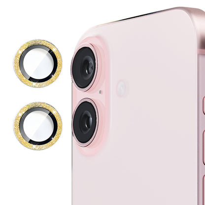 ENKAY HAT PRINCE 1Set For iPhone 16 / 16 Plus Camera Lens Film Glitter Metal Ring Lens Protector