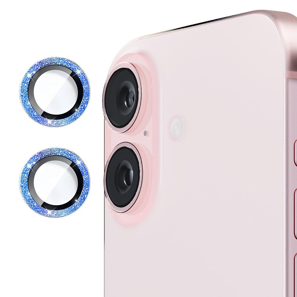 ENKAY HAT PRINCE 1Set For iPhone 16 / 16 Plus Camera Lens Film Glitter Metal Ring Lens Protector