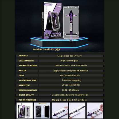 YONGPOLY For iPhone 16 Pro Max Anti-Spy Full Screen Protector Auto-Dust Removal Tempered Glass Film