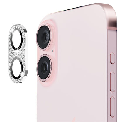 ENKAY HAT PRINCE For iPhone 16 /  16 Plus Camera Lens Protector Rhinestone Decor Metal+Tempered Glass Lens Film