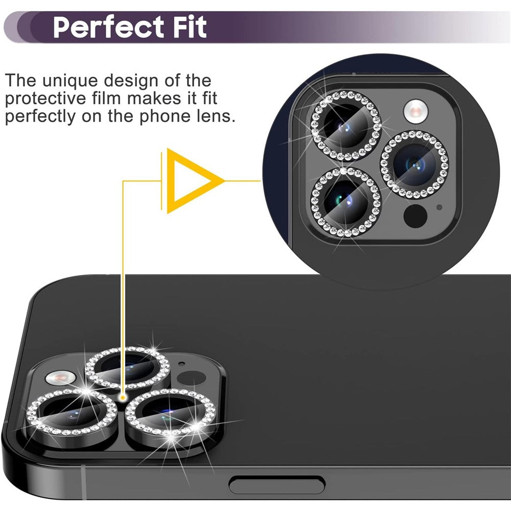 1Set For iPhone 16 Pro / 16 Pro Max Camera Lens Protector Tempered Glass+Metal Ring Rhinestone Lens Film
