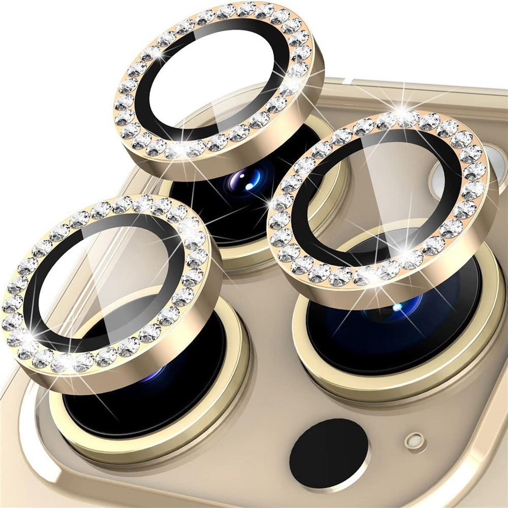 1Set For iPhone 16 Pro / 16 Pro Max Camera Lens Protector Tempered Glass+Metal Ring Rhinestone Lens Film