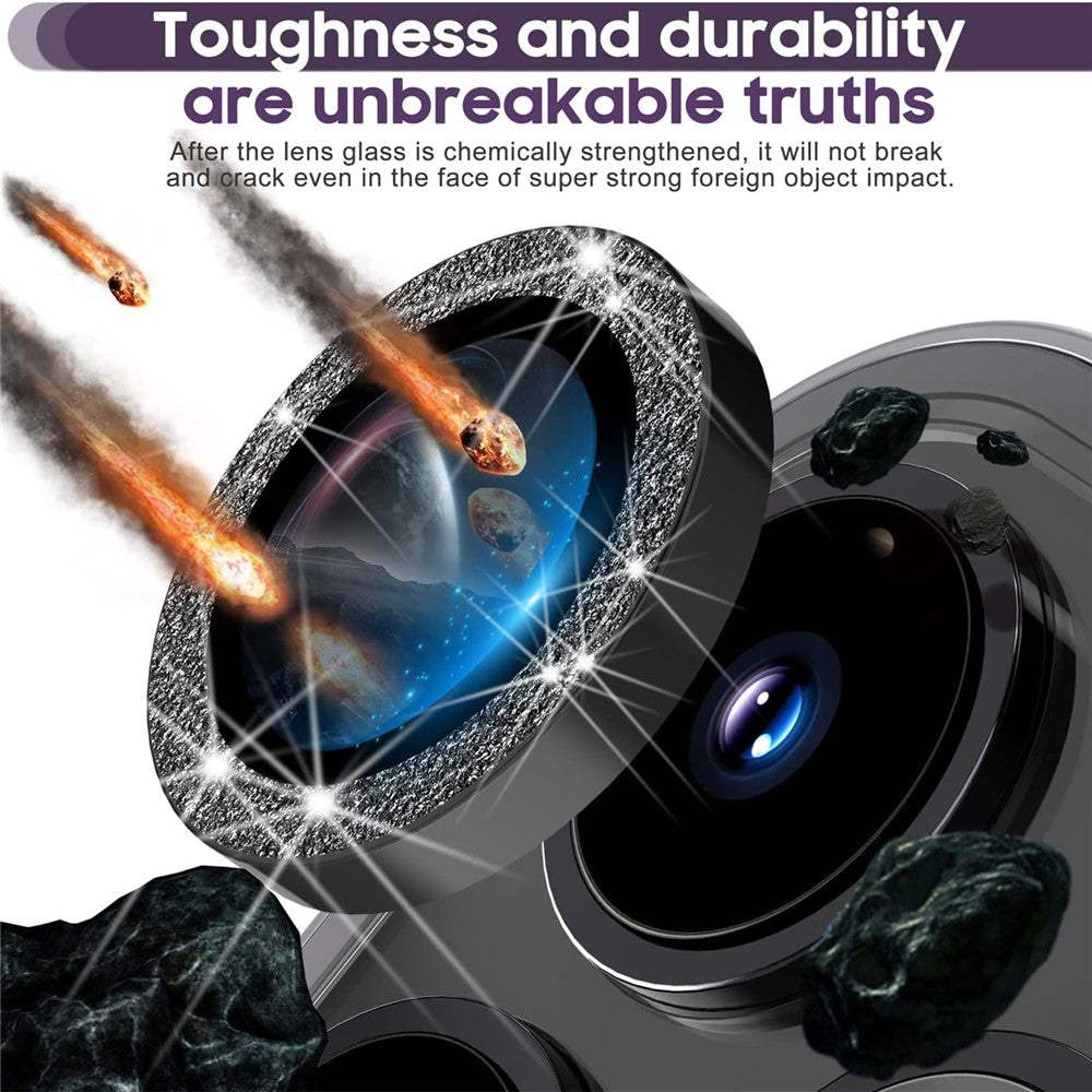 For iPhone 16 Pro / 16 Pro Max Glitter Camera Lens Film Metal Ring+Tempered Glass Phone Lens Protector
