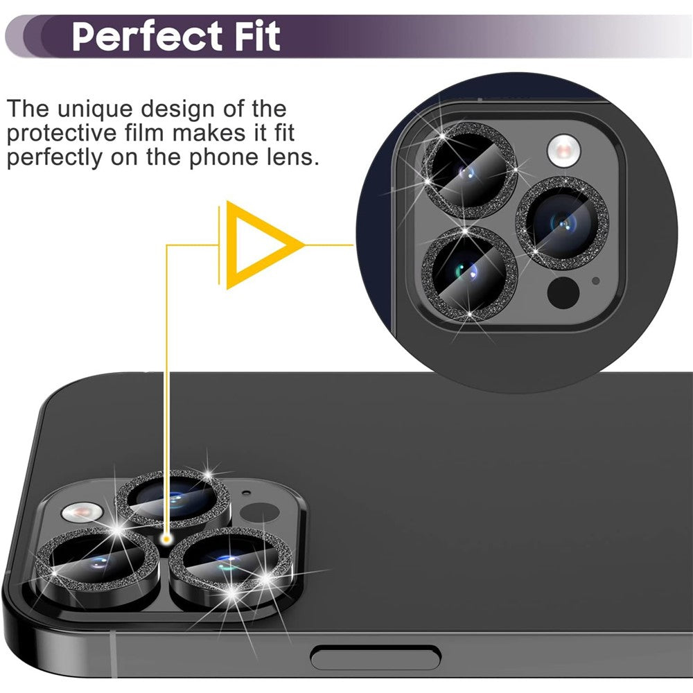 For iPhone 16 Pro / 16 Pro Max Glitter Camera Lens Film Metal Ring+Tempered Glass Phone Lens Protector