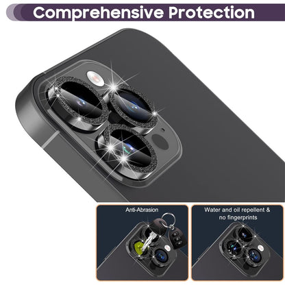 For iPhone 16 Pro / 16 Pro Max Glitter Camera Lens Film Metal Ring+Tempered Glass Phone Lens Protector