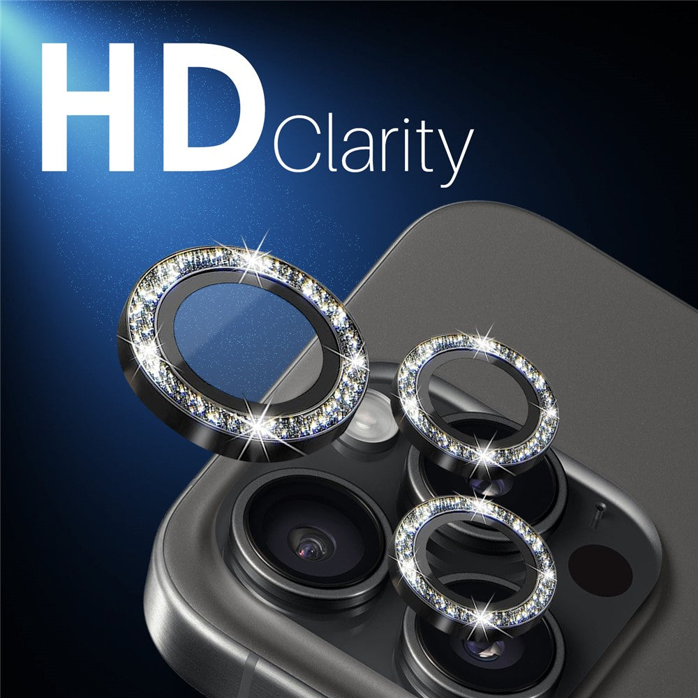 NORTHJO 1 Set For iPhone 16 Pro / 16 Pro Max Camera Lens Film Tempered Glass+Metal Glitter Rear Lens Protector
